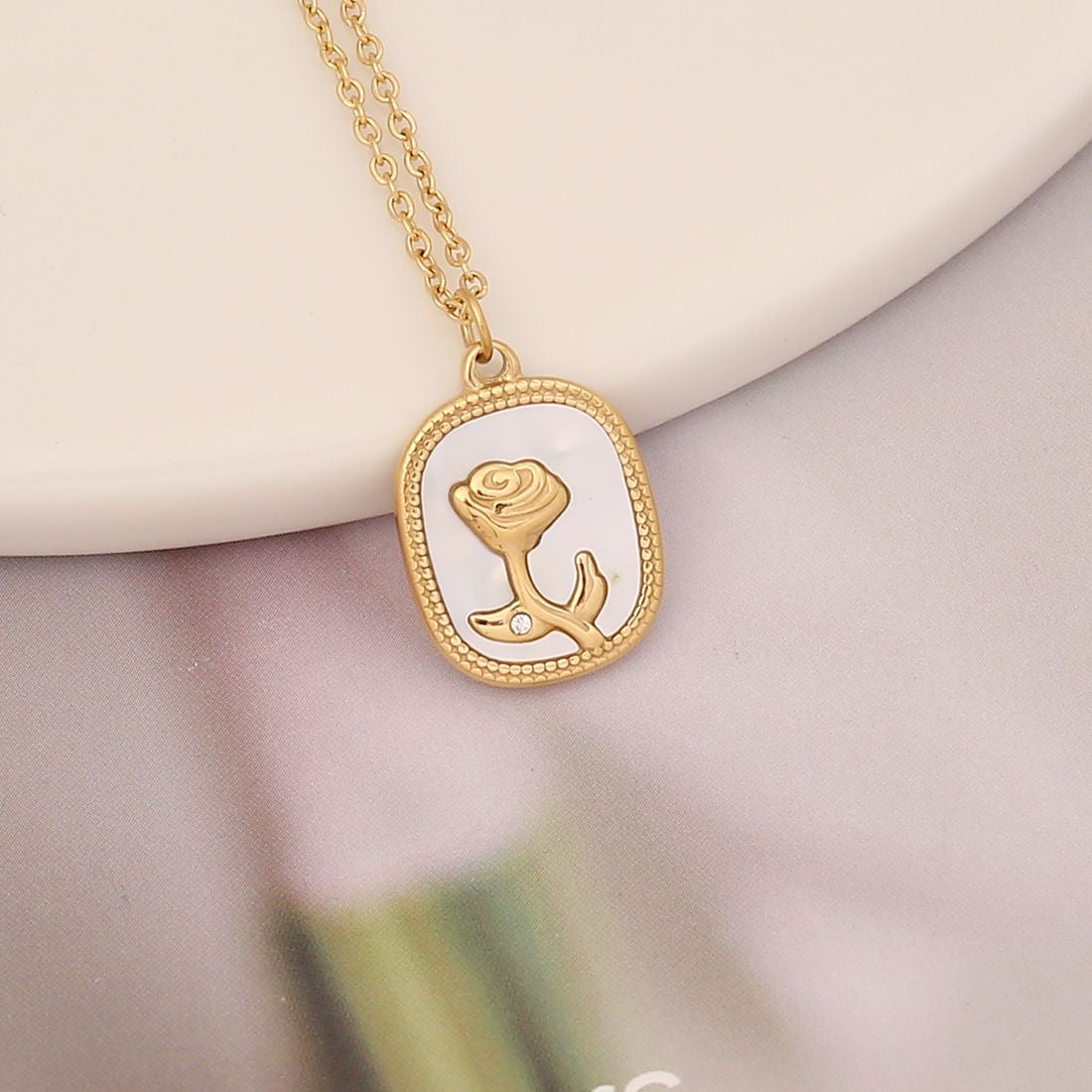 Rosy Marble Charm Necklace