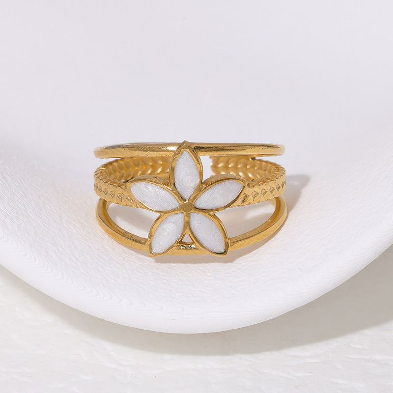 Enamel Flower Adjustable Ring