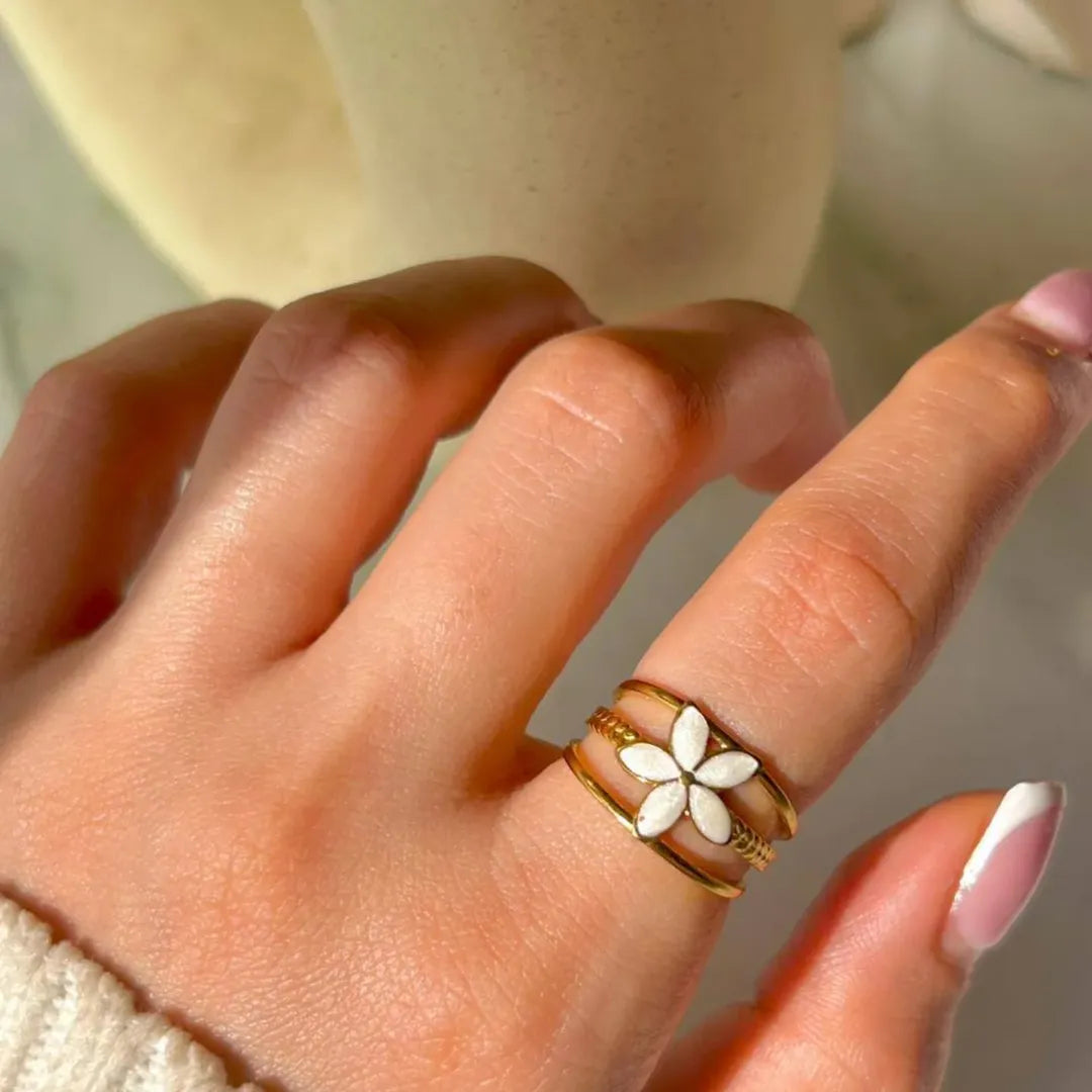 Enamel Flower Adjustable Ring