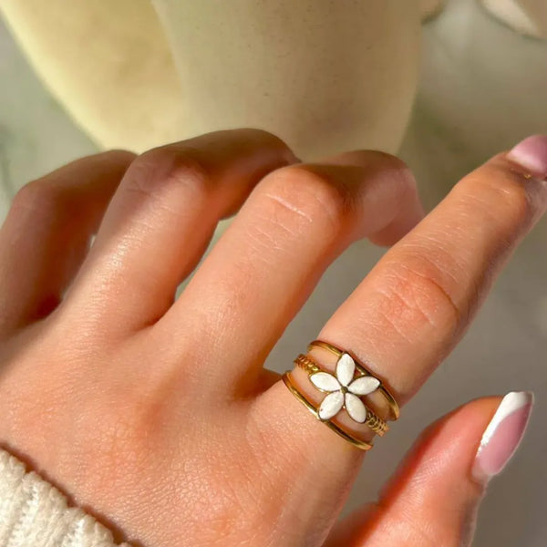 Enamel Flower Adjustable Ring